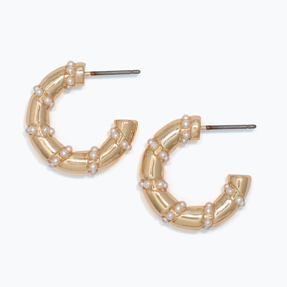 Earrings-Gold Hoops w Small Pearls