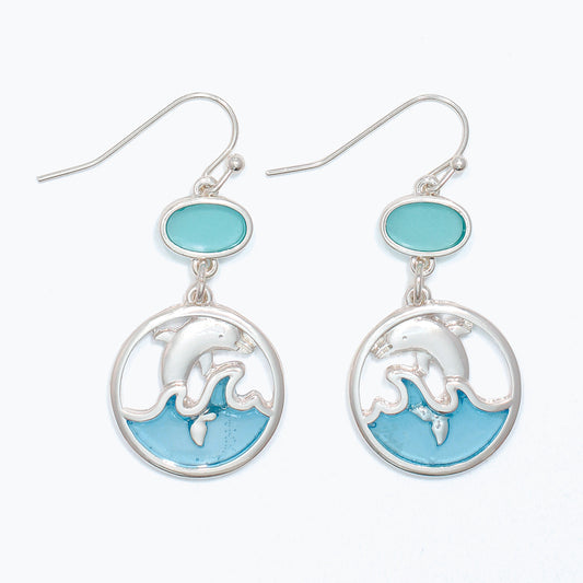 Earrings-Silver Leaping Dolphin