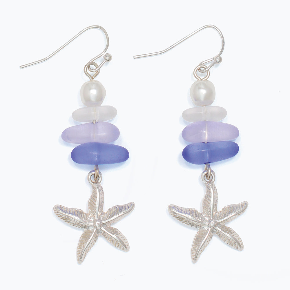 Earrings-Silver Starfish w Seaglass