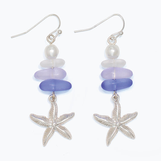 Earrings-Silver Starfish w Seaglass