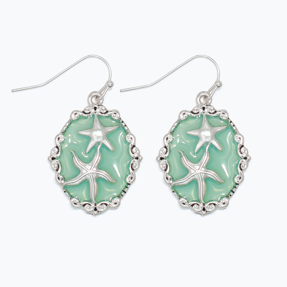 Earrings-Mint Resin w Silver Starfi