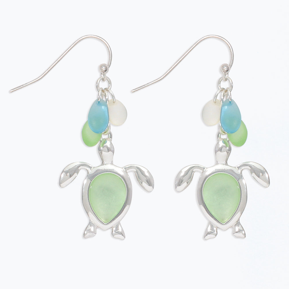 Earrings-Slvr Sea Glass Turtles