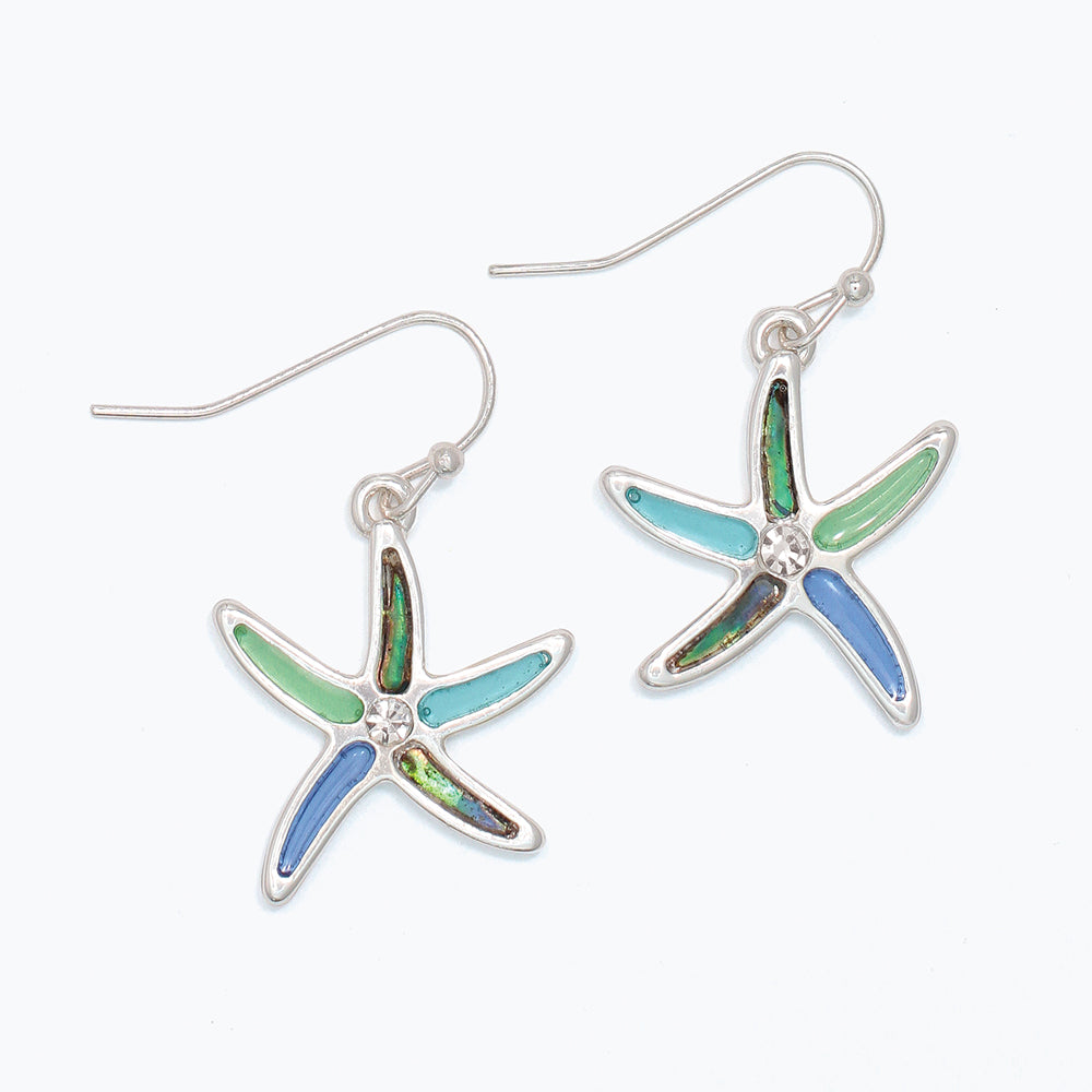 Earrings-Blue Starfish w Abalone