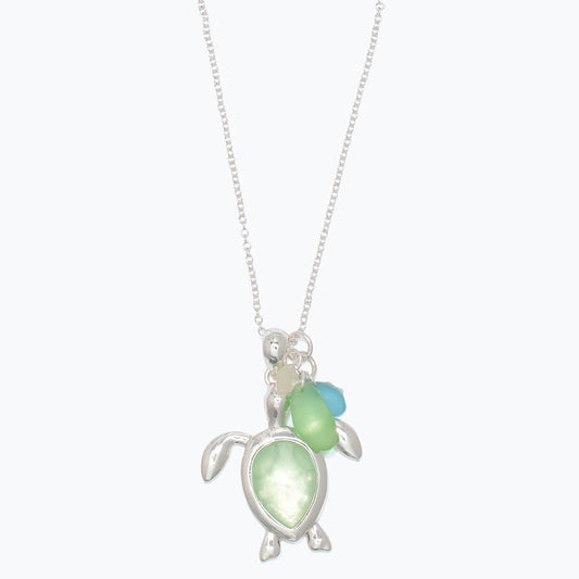 Necklace-Slvr Sea Glass Turtles