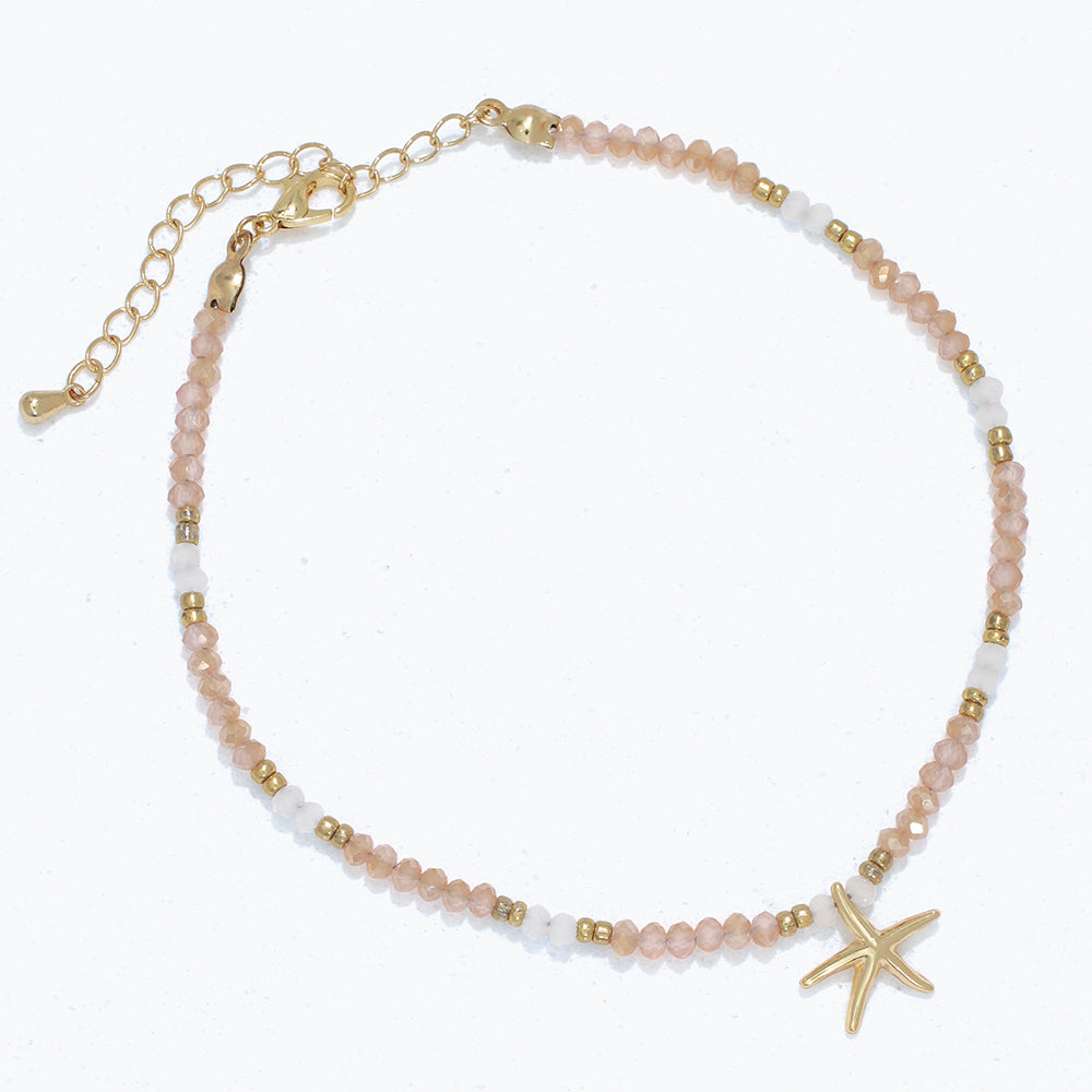 Anklet-Starfish w Faceted Beads