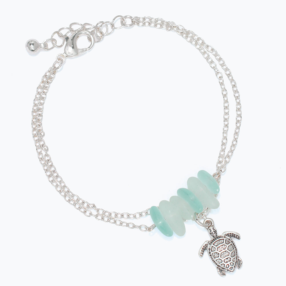 Anklet-Silver Turtle w Sea Glass