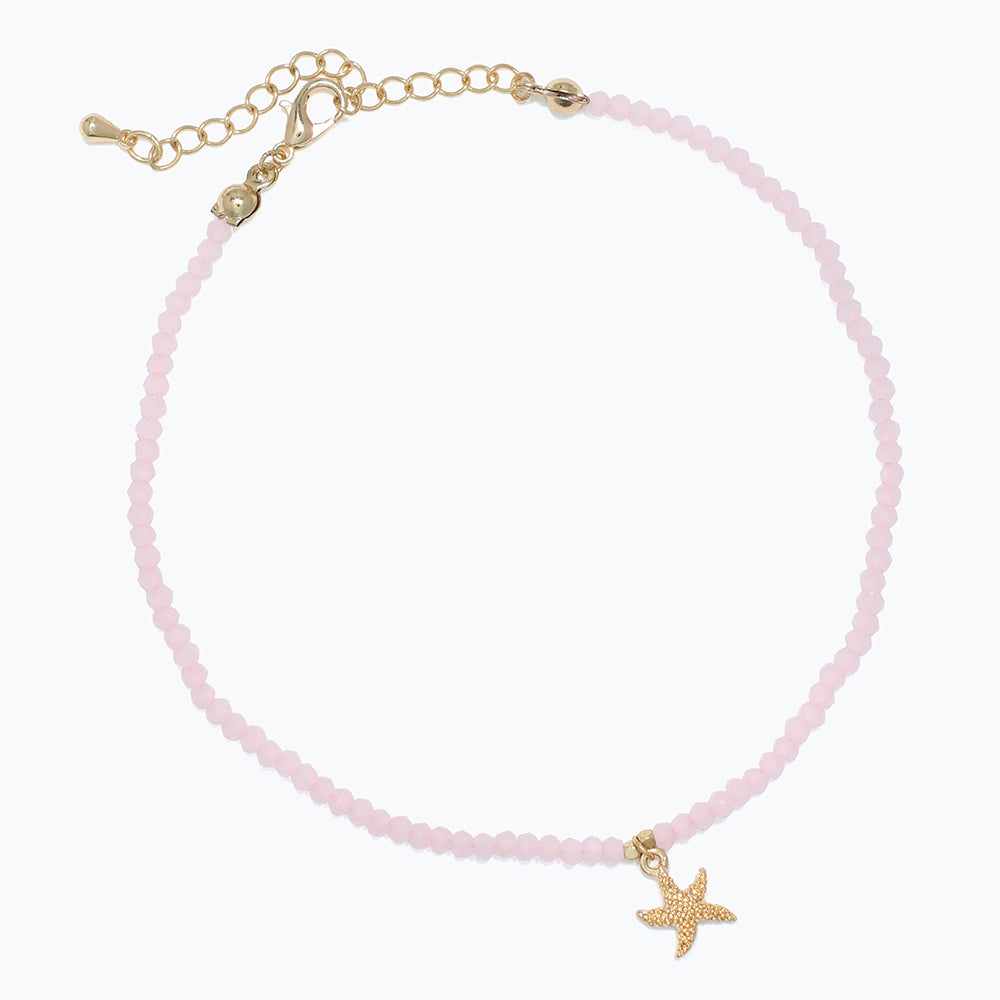 Anklet-Pink Beads w Gold Starfish