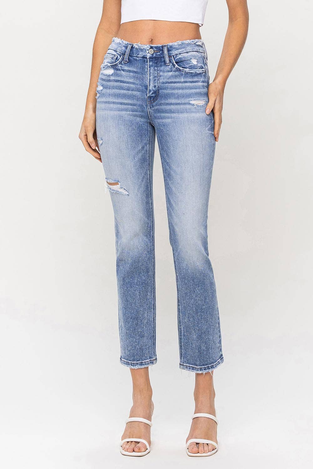HIGH RISE CROP SLIM STRAIGHT JEANS F5104