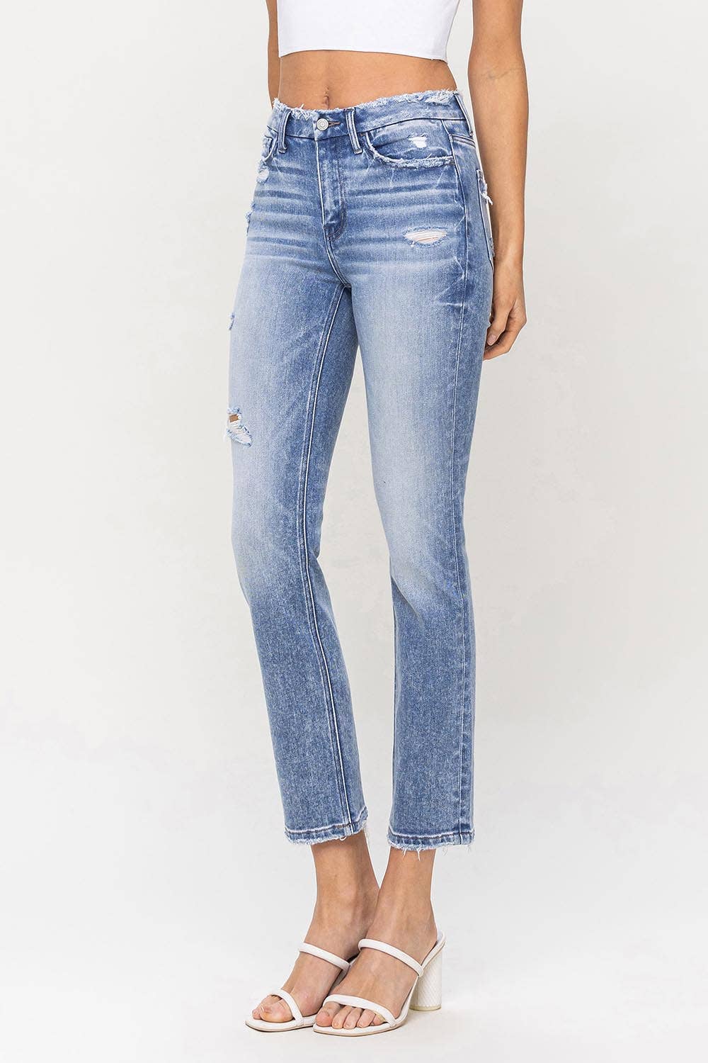 HIGH RISE CROP SLIM STRAIGHT JEANS F5104