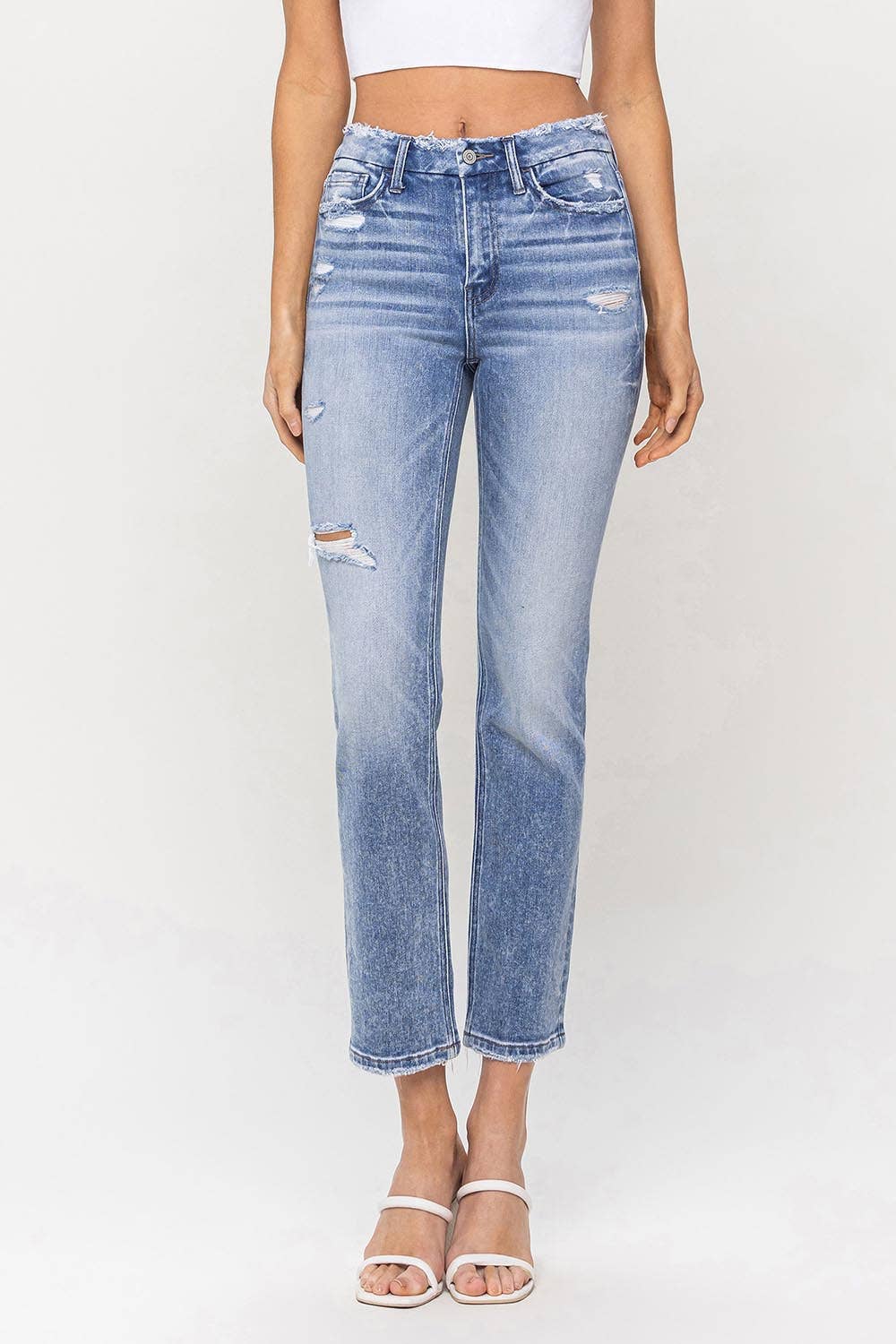 HIGH RISE CROP SLIM STRAIGHT JEANS F5104